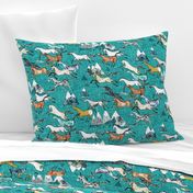 Wild Bush Horses (teal) MED 