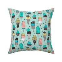 Ice Cream Geometric Triangles on Mint Green