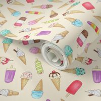 Ice Creams and Lollies on cream - medium scale