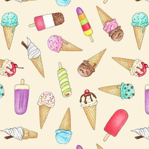 Ice Creams and Lollies on cream - medium scale