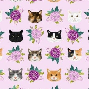 cat floral bouquet cat heads fabric lavender