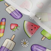 Ice Lollies and Fruit on light grey - small-medium scale