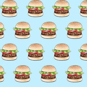 Rows of burgers on pale blue - medium scale