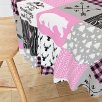 Love you to the mountains and back - bubble gum pink - wholecloth cheater quilt