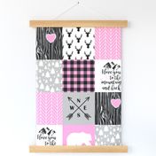 Love you to the mountains and back - bubble gum pink - wholecloth cheater quilt