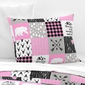 Love you to the mountains and back - bubble gum pink - wholecloth cheater quilt