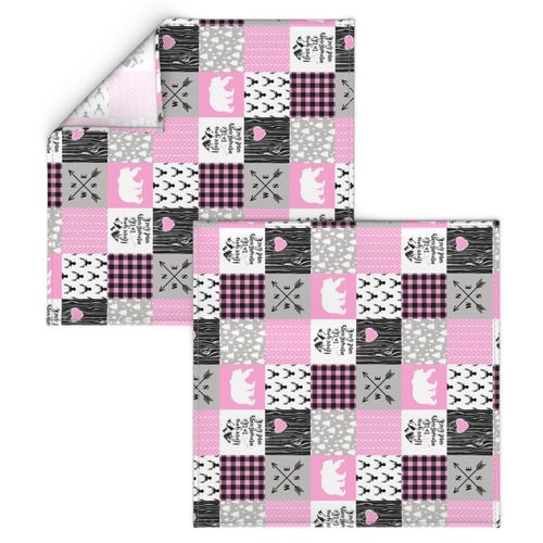 3 Inch Love you to the mountains and back - Bubble Gum Pink - Wholecloth Cheater Quilt - Rotated