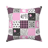 3 Inch Love you to the mountains and back - Bubble Gum Pink - Wholecloth Cheater Quilt - Rotated