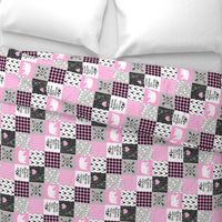 3 Inch Love you to the mountains and back - Bubble Gum Pink - Wholecloth Cheater Quilt - Rotated