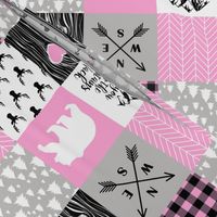 3 Inch Love you to the mountains and back - Bubble Gum Pink - Wholecloth Cheater Quilt - Rotated