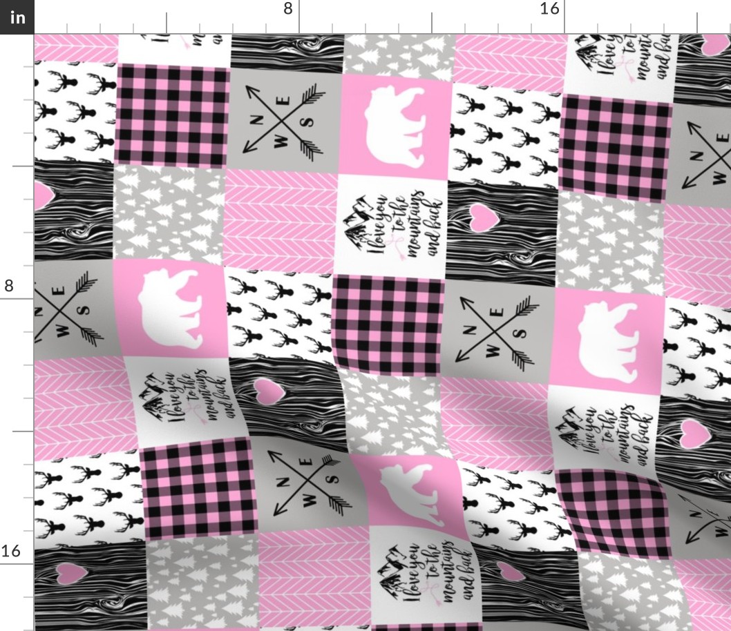 3 Inch Love you to the mountains and back - Bubble Gum Pink - Wholecloth Cheater Quilt - Rotated