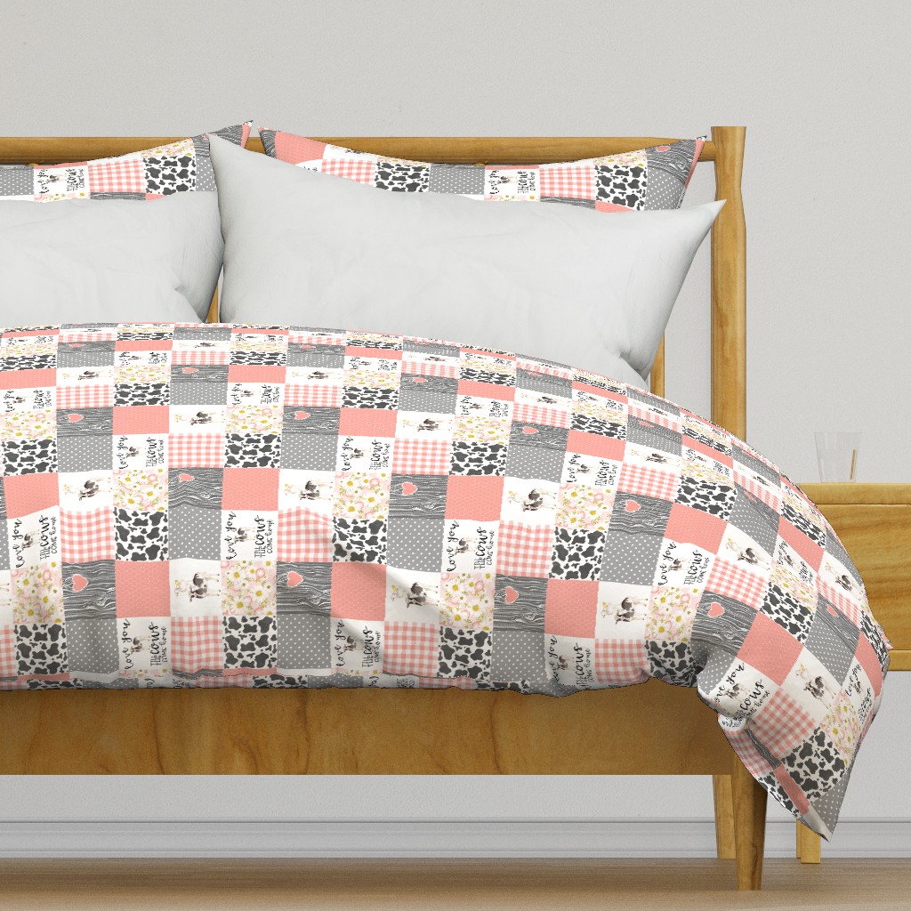 3 inch Love you till the cows come home - coral - wholecloth cheater quilt - rotated