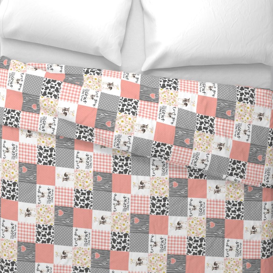 3 inch Love you till the cows come home - coral - wholecloth cheater quilt - rotated