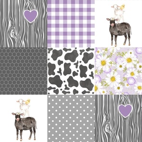 Black Cow/Love you till the cows come home//Farm - Wholecloth Cheater Quilt - Purple
