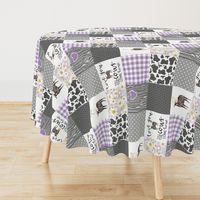 Black Cow/Love you till the cows come home/Farm - Wholecloth Cheater Quilt - Purple - Rotated 