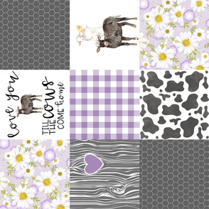 Black Cow/Love you till the cows come home/Farm - Wholecloth Cheater Quilt - Purple - Rotated 