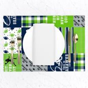 Football//Hustle Hit Never Quit - Seahawks colours - wholecloth Cheater Quilt - Rotated