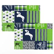 Football//Hustle Hit Never Quit - Seahawks colours - wholecloth Cheater Quilt - Rotated