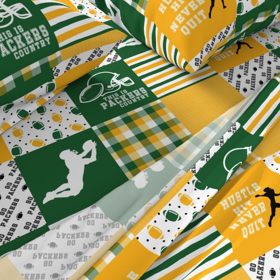 Football//Hustle Hit Never Quit - Packers - Wholecloth Cheater Quilt