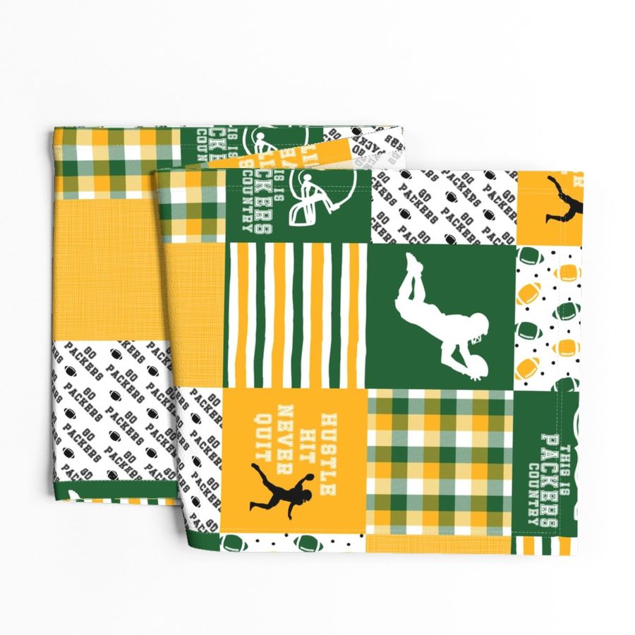 Football//Hustle Hit Never Quit - Packers - Wholecloth Cheater Quilt