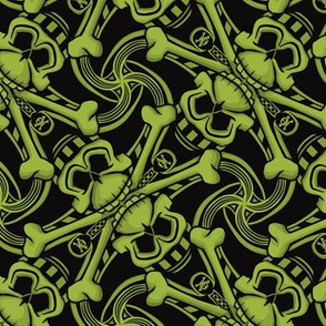 ★ SKULL PLAID ★ Black & Lime Green - Large Scale / Collection : Pirates Tessellations - Skull and Crossbones Prints