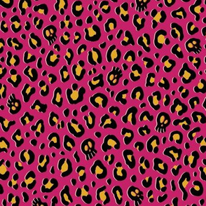 ★ SKULLS x LEOPARD ★ Hot Pink and Yellow - Small Scale / Collection : Leopard Spots variations – Punk Rock Animal Prints 3