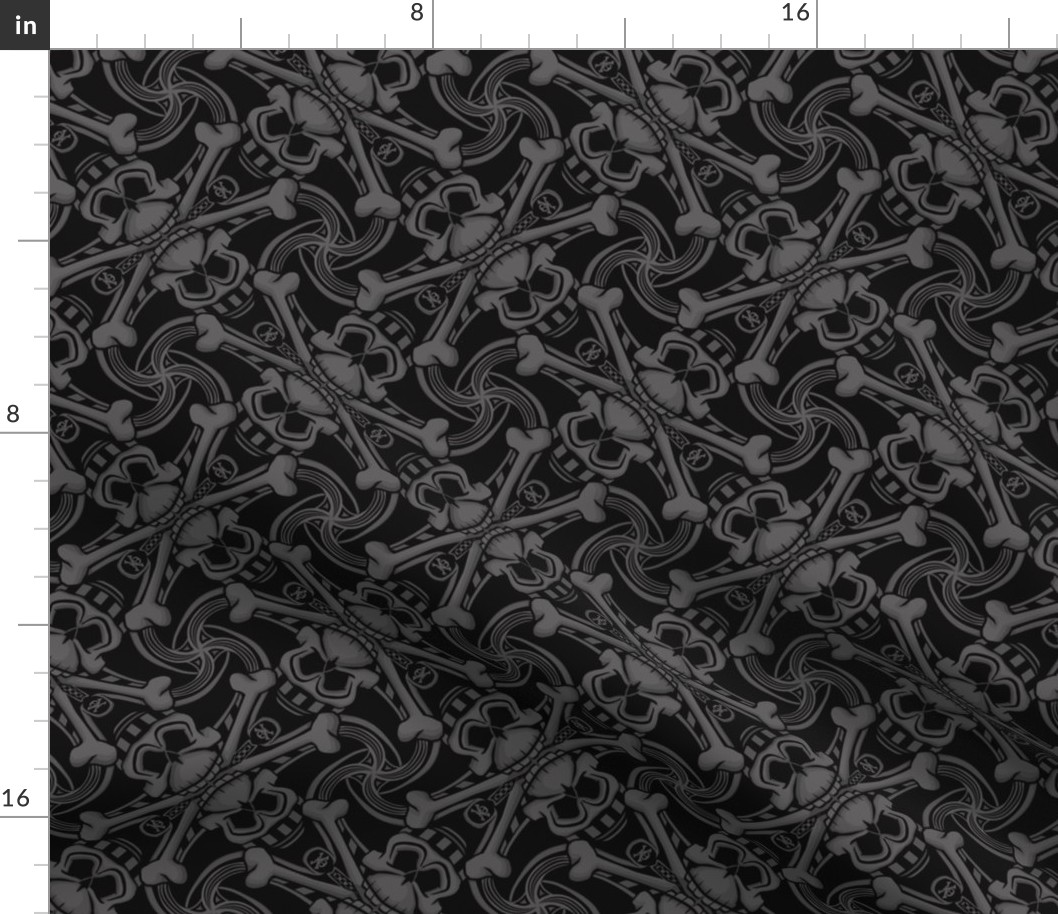 ★ SKULL PLAID ★ Black & Gray - Large Scale / Collection : Pirates Tessellations - Skull and Crossbones Prints