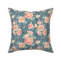 8" Coral Grey and Mint Florals - Muted Green