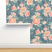 21" Coral Grey and Mint Florals - Muted Green