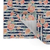 4" Coral Grey and Mint Florals - Navy Stripes