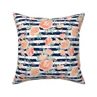 8" Coral Grey and Mint Florals - Navy Stripes