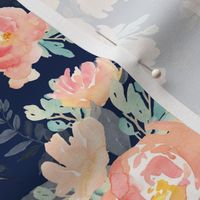 8" Coral Grey and Mint Florals - Navy