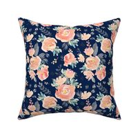 8" Coral Grey and Mint Florals - Navy