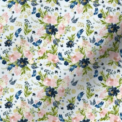 4" Indigo & Pink Floral Bouquet - Full Florals - Light Blue