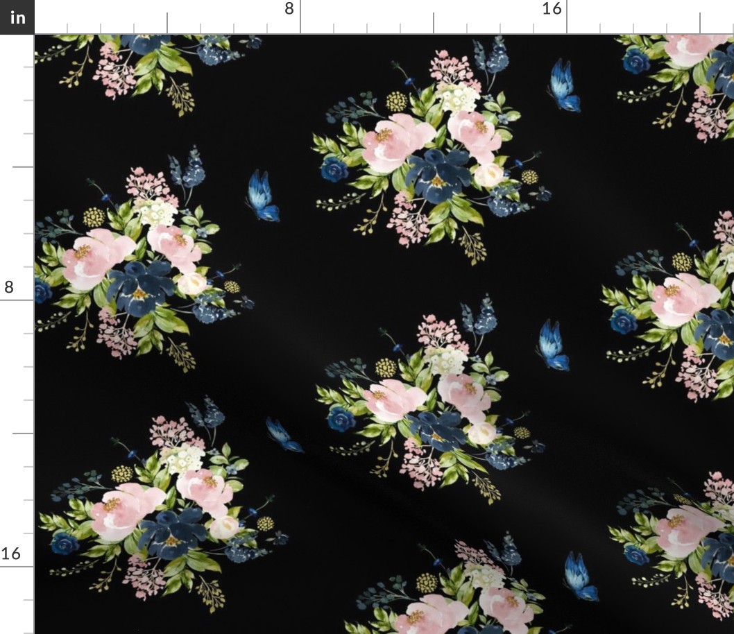 8" Indigo & Pink Floral Bouquet - Black