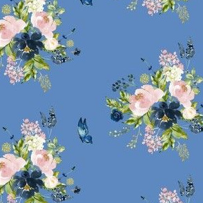 4" Indigo & Pink Floral Bouquet - Bright Blue