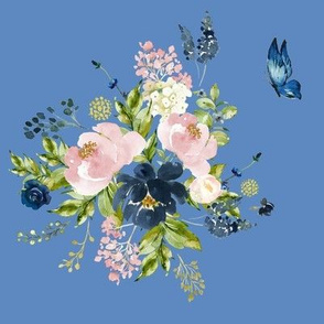 8" Indigo & Pink Floral Bouquet - Bright Blue