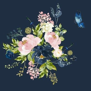8" Indigo & Pink Floral Bouquet - Indigo Blue