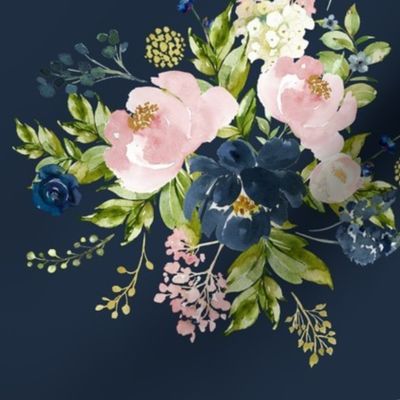 10.5" Indigo & Pink Floral Bouquet - Indigo Blue