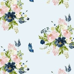 4" Indigo & Pink Floral Bouquet - Light Blue