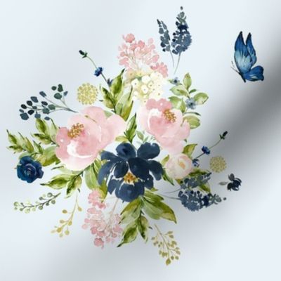 8" Indigo & Pink Floral Bouquet - Light Blue