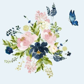 8" Indigo & Pink Floral Bouquet - Light Blue