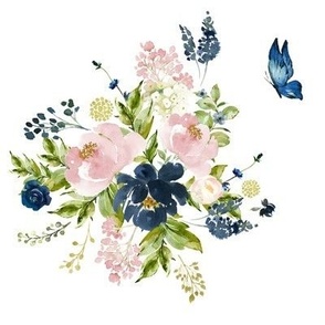 8" Indigo & Pink Floral Bouquet - White
