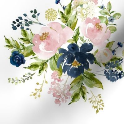 10.5" Indigo & Pink Floral Bouquet - White