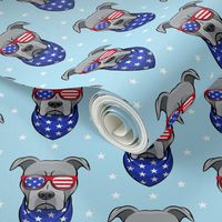 patriotic Pit Bull on blue