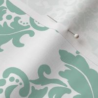 Black and White Damask-Spoonflower Green on White