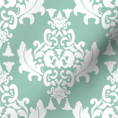  Damask-White on Spoonflower Green