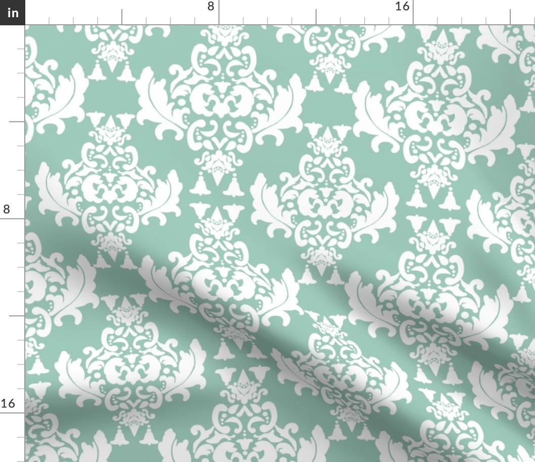  Damask-White on Spoonflower Green