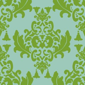 Delicious Damask- Olive Green on Spoonflower Green