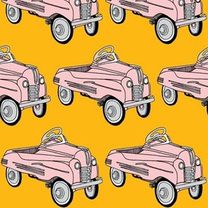 Pink 1930's Child's Pedal Car on golden background